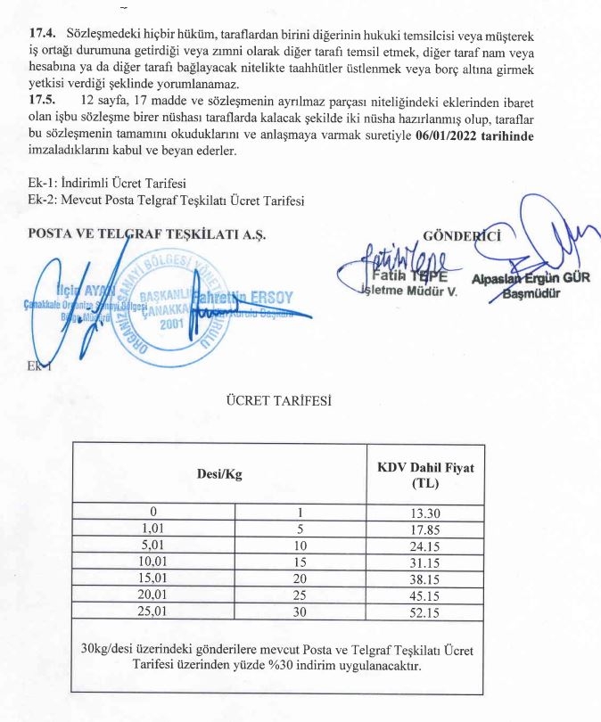 PTT Kargo Şubesi Anlaşması